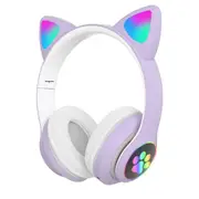 Flash Light Cute Cat Ears Wireless Headphones with Mic Can control LED Stereo Phone Music Bluetooth Headset Gamer Gift - Purple