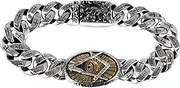 [BOSUGE] Personalized Bracelet， Rhodium Plated 925 Sterling Silver Chunky Curb Chain Men Bracelet Golden Eye Design Charm