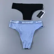 Bamboo Womens Size XS Black Rib Cheeky Blue High Cut Bikini Panty 2 Pieces NWT