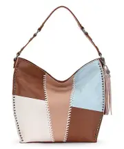 The Sak Silverlake Leather Tobacco Patchwork Tassel Hobo Bag 14" H 13" W 5" D