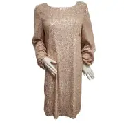 Preston & York Rosa Sequin Dress Size 14 Long Blouson Sleeve Champagne Gold (10)