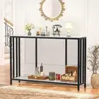 2 Layer White Console Table Sinter Stone Top Entryway Table Large Capacity Space
