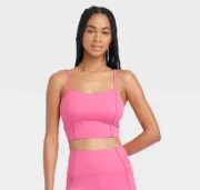 Joy Lab Corset Detail Bra Women Medium Adjustable Straps Inner Shelf Bra Pink