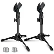 2 Pack Desktop Mic Stand, Portable Foldable Tripod with Mic Clip Holder, Adju...