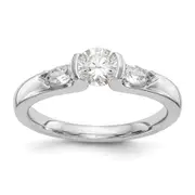 14K White Gold 3 Stone Bezel Simulated Diamond Engagement Ring
