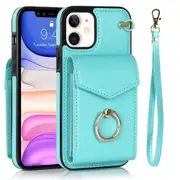 RFID Anti-Theft iPhone Wallet Case With Card Holder 360¡ã Finger Ring Holder-Blue