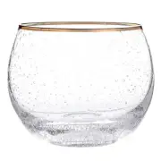 Roly Poly Seeded Cocktail Glass Gold Rimmed Glasses 3.75 in x 3.2 in Dia 4 Pack