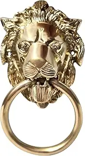 collectiblesBuy Unique Look Handcrafted Shiny Brass Polished Lion Front Face Door Knocker Home Entrance Décor Accessory Mounting Hardware