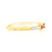 Gold Plated Sterling Silver Minmial Red Stone White Cubic Zirconia Ring, M