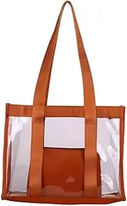 Generic PVC Clear Shoulder Bag Large Capacity Fitness Handbag with Purse (Light Brown)