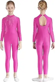 [iEFiEL] Gymnastic Leotard for Girls Dance Jumpsuit Mesh Splice Footless Ballet Unitard Ballroom Costume