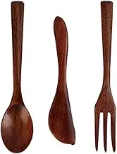 CIYODO 3pcs Cutlery Spoon Three Piece Set Spoon Utensil Pantry Kitchen Cookware Lids Tableware Rack LED Sink Serving Gadgets Spatula Tray Forks Tongs Fruit Basket Bowl Wood