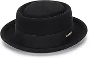 [HinyBoeh] Mens Flat Top Porkpie Hat Blower Hats -Black Wool Hat with Band(S-M)