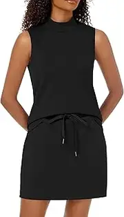 [Casly Lamiit] Two Piece Skirt Set for Women Sweatsuits Tennis Outfits Casual Mock Neck Sleeveless Top Elastic Short Skorts