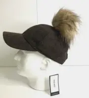 Nine West Faux Fur Pompom Cap Women's Cocoa Tweed NWT Winter Hat