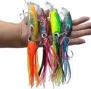 DAMIDEL 4 Pcs Large Simulation Squid Fishing Lures Bait Kit,3D Holographic Eyes，Built-in Multicolored Lead BlocksThrough Heavy Duty ，Stable and Tempting