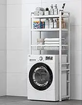 3-Tier Space-Saving Washing Machine Storage Rack Over Washer and Dryer Shelves Upgraded Steel Pipes with Strong Load-Bearing Capacity Multifunctional Washing Machine Storage Rack B