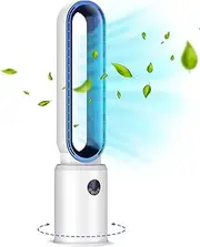 YOPOWER 2 in1 Bladeless Tower Fan, Electric Floor Fan with Negative Ion Purification, 24 Speeds, 12 Hour Timer, 70° Oscillating, Air Circulator for Bedroom, Blue