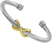 [Caiyao] Stainless Steel Cable Bracelet for Women and Men Cuff Twisted Wire Minimalist Bangle Bracelets Jewelry with Hook Clasp