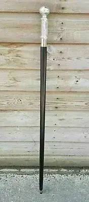 CLASSIC STYLE BLACK WOODEN WALKING STICK CANE SILVER BRASS LONG HEAD HANDLE GIFT