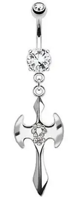 Belly Button Ring Steel Axe with CZ Female Symbol Dangle Navel Ring
