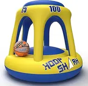 Swimming Pool Basketball Hoop Set by Hoop Shark - Yellow/Blue 2020 Edition - Inflatable Hoop with Ball Included - Perfect for Competitive Water Play and Trick Shots - Ultimate Summer Toy