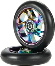 100mm Scooter Wheels - Pro Scooter Wheels 100mm Pair - Neo Oil Slick 100mm Metal Scooter Wheels Replacement - Pro Scooter Wheels 100mm - Bearings Installed - Scooter Wheels for Kids