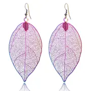 Stainless Steel Holographic Leaf Long Hook Earrings