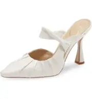 Sam Edelman Tillary White Leather Slip On Pointy Toe Stilleto Heel Fashion Mules