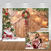 CHAIYA 7x5ft Christmas Backdrop Barn Wood Door Photography Backdrop Xmas Tree Snow Background Winter Xmas Party Supplies Christmas Family Kids Party Banner
