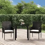 Garden Dining Set Piece with Black Rattan, Small Table and Chairs for Patio, Outdoor Conversation and Furniture with Cushions