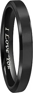 [CROWNAL] 4mm/6mm/8mm Black Titanium Wedding Couple Bands Rings Men Women Matte Finish Beveled Edges Engraved I Love You Comfort Fit Size 4 To 16