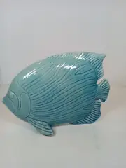 NWT Turquoise Blue Ceramic Angel Fish Beachy Coastal Ocean Home Decor Tropical