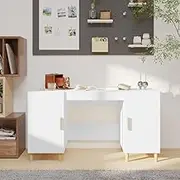 White Desk Engineered Wood 140x50x75 cm Computer Table for Home, Office, Gaming, Adjustable Standing Desks