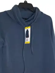 32 Degrees Pullover Womens Small Heather Blue Drawstring Funnel Cowl Neck Shirt