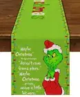 Merry Christmas Table Runner Green Elf Winter Holiday Birthday Party Decor Xm...
