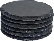 Argon Tableware Round Slate Coasters - 10cm - 6 Piece Drink Coasters Black Stone Natural Slate Drink Mat Cup Mats for Kitchen, Bar, Restaurant, Weddings, Events