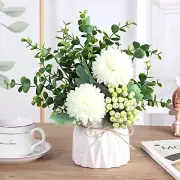 Artificial Flower Hydrangea and Small Ceramicvase Fake Plant Eucalyptus Leaf Ber