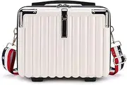 [Duleylv] Mini Suitcase Hard Shell Makeup Bag Travel Cosmetic Case Portable Makeup Luggage with Shoulder Strap for Women, Whie