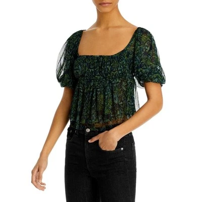 Free People Women's Penelope Tee in Sheer Mesh Shirt Top Blouse Deep Sea Xs
