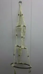Vintage Macrame Wall Hanging White Nylon Jute Rope 1970's 3 Wooden Hoops + Beads