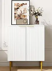 Akxomel White Fluted Buffet Sideboard Storage Cabinet, Modern 2 Doors Side Board with Adjustable Shelf, for Living Room, Kitchen, Dining Room