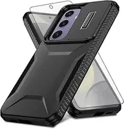 Asuwish Phone Case for Samsung Galaxy S24 FE 5G with Tempered Glass Screen Protector and Slide Camera Cover Slim Rugged Hybrid Shockproof Protective Cell Accessories S 24 EF S24FE 24S Women Men Black