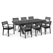 Austin Outdoor 2.2m - 3m Extension Aluminium Table with 10 Santorini Dining Chairs - Outdoor Aluminium Dining Settings