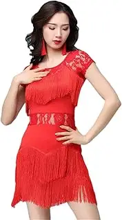 [Generic] Women's Latin Dance Dress Sequin Fringe Lace Embroidery Dance Dress for Ballroom Tango Salsa Rumba