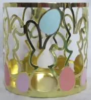 Yankee Candle Large Jar Holder J/H EASTER EGGS Gold Bunnies pastel enamel metal
