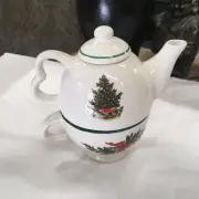 Pfaltzgraff 1999 Tea For One Teapot / Cup Christmas Heritage Retired Box 72