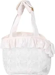 Srliya Lace Dog Cat Purse Carrier Breathable Large Capacity Prevents Breaking D Ring Pet Travel Handbag Beige (L)