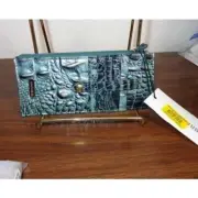 Soldout Brahmin OBSIDIAN Credit Card Wallet Green Silver Melbourne Leather CC