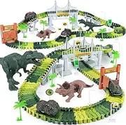 194PCS Dinosaur Toys for Toddler,Create A Dinosaur World Road Race,Flexible Train Track Playset and 2 pcs Toys Dinosaur Car STEM Educational Toy for 3 4 5 6 Year Old Boys Girls Best Birthday Gift